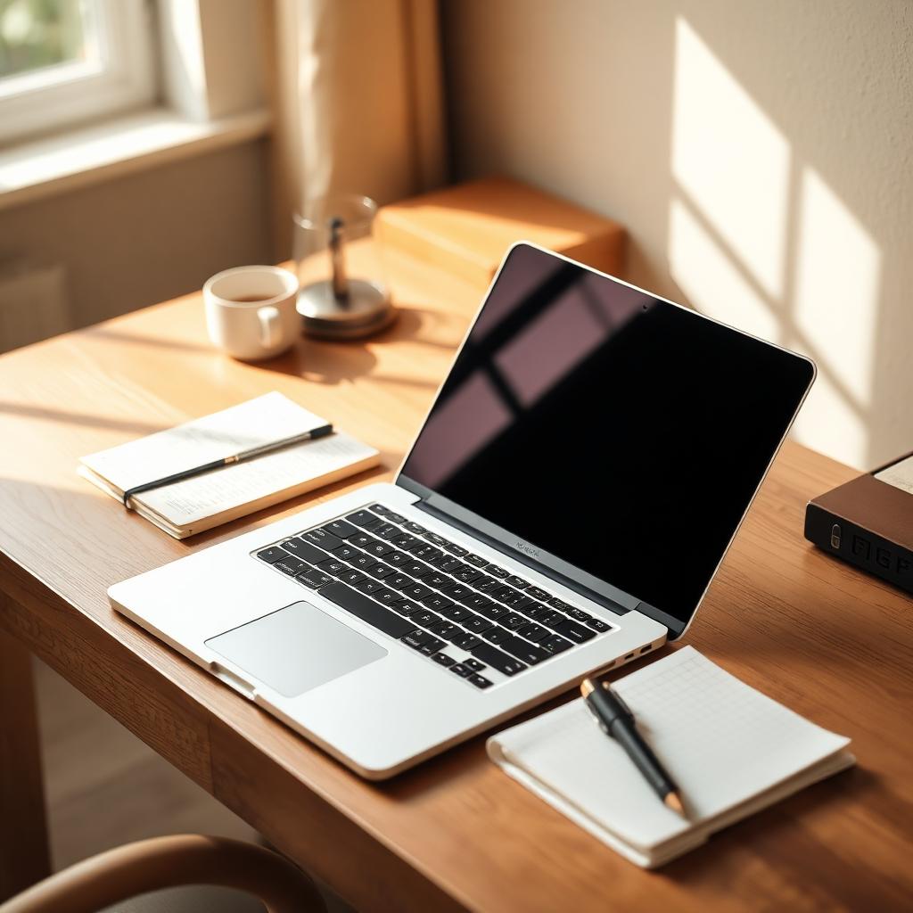 A warm workspace with a laptop, notebook, and coffee — the kind of place real AI work gets done